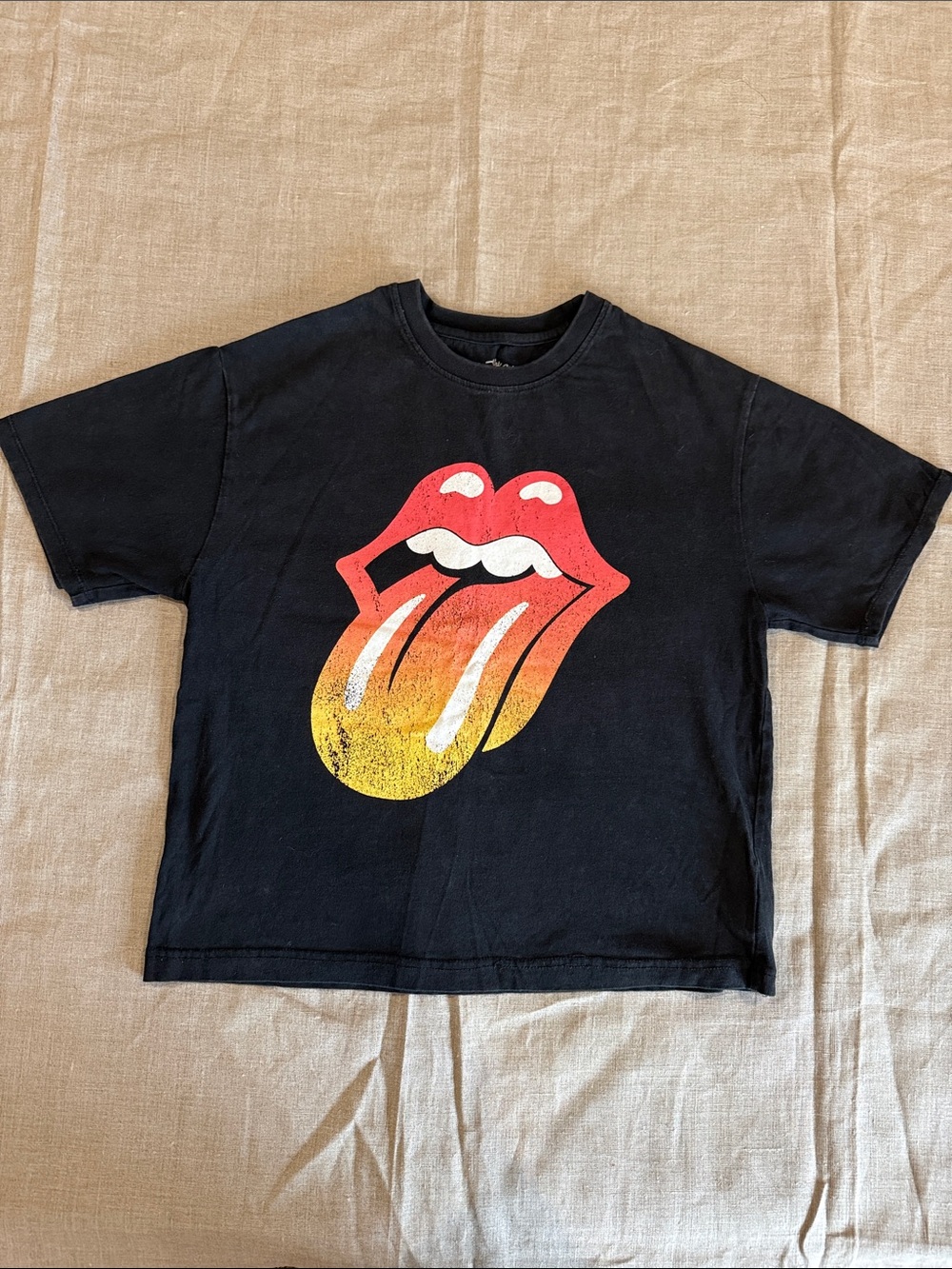 Rolling Stones 1978 Tour Black Graphic T-Shirt Tongue Logo Youth Size Small